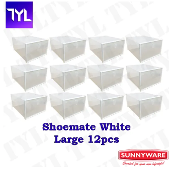 Sunnyware Shoemate Large 12pcs Shoe Mate Stackable Transparent Plastic Shoe Organizer Shoe Box Shoebox Shoes